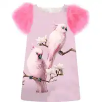 baby Girls Dress The bird print fashion Spring/Autumn faux fur sleeve dress Toddler Kids Dresses Children Clothing