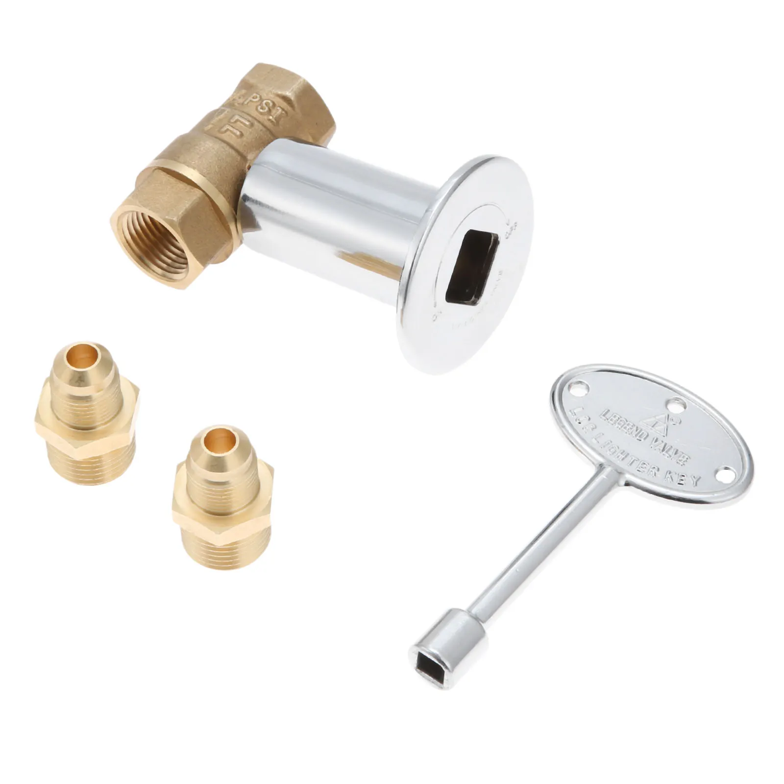 1/2Inch Straight Quarter Turn Shut-Off Valve Kit For NG LP Gas Fire Pits with Chrome Flange key valve with 3/8"flare adapters