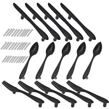 

15PCS Door Pulls Tableware Handles Spoon Knife Fork Shape Kitchen Cupboard Cabinet Dresser Closet Drawer 76mm Matte Black
