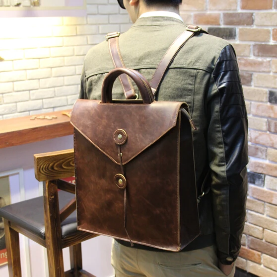 ETN BAG hot sale men PU Leather backpack male vintage backpack folder business bag tote top ...