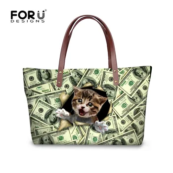 

FORUDESIGNS 3D Cute Animal Cat Print Handbag For Women Casual Ladies Girls Travel Tote Shoulder Bag Large Capacity Shopper Bags
