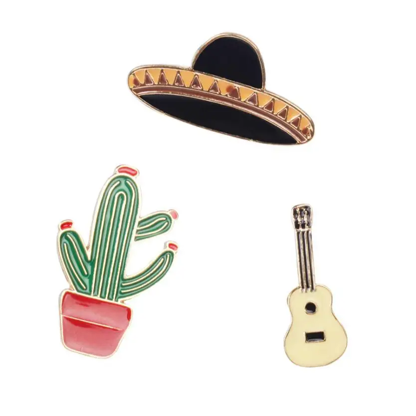 

Timlee X111 Fashion Cartoon Mexico cactus Guitar Hat Metal Brooch Pins Button Pins Jeans Bag Decoration Gift Wholesale