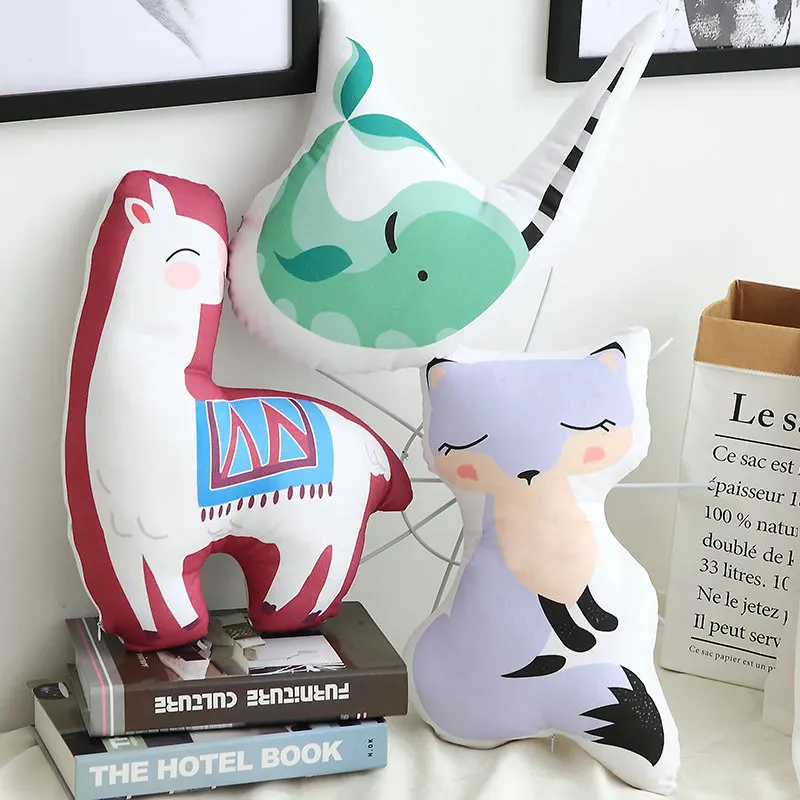 32-40cm 4 Styles Cartoon Animals Plush Pillow Stuffed Unicorn, Fox Alpaca Plush Toys for Children Lovely Soft Pillow Cushio