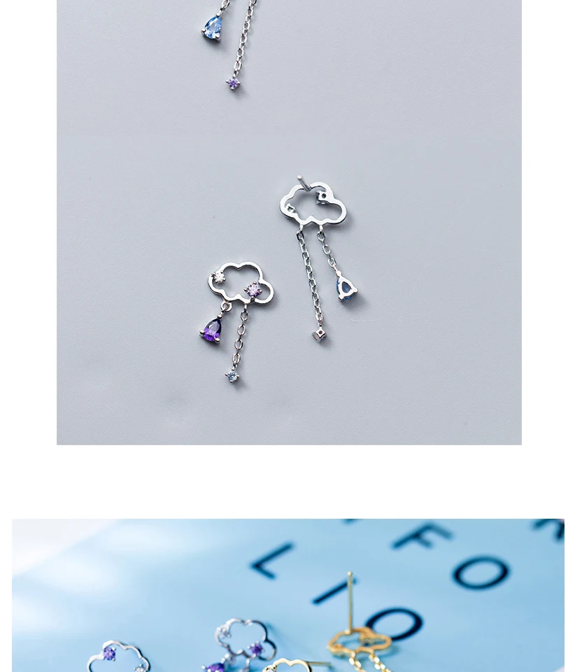 Top Quality New Fashion Tassel Sterling Silver Cloud Earring For Women Waterdrop Pendant Cubic Zirconia 925 Silver Stud Earrings (11)