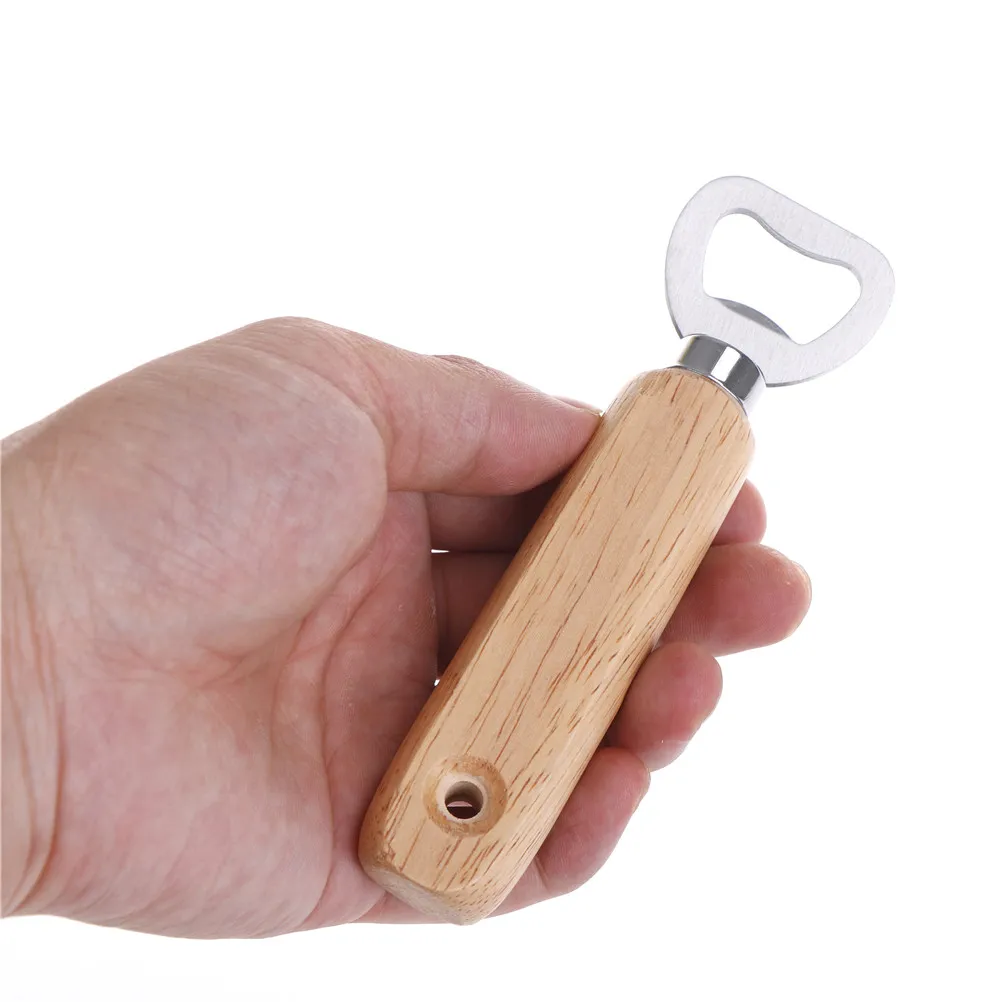 1PCS Wood Handle Handheld Bartender Bottle Opener Wine Beer Glass Cap