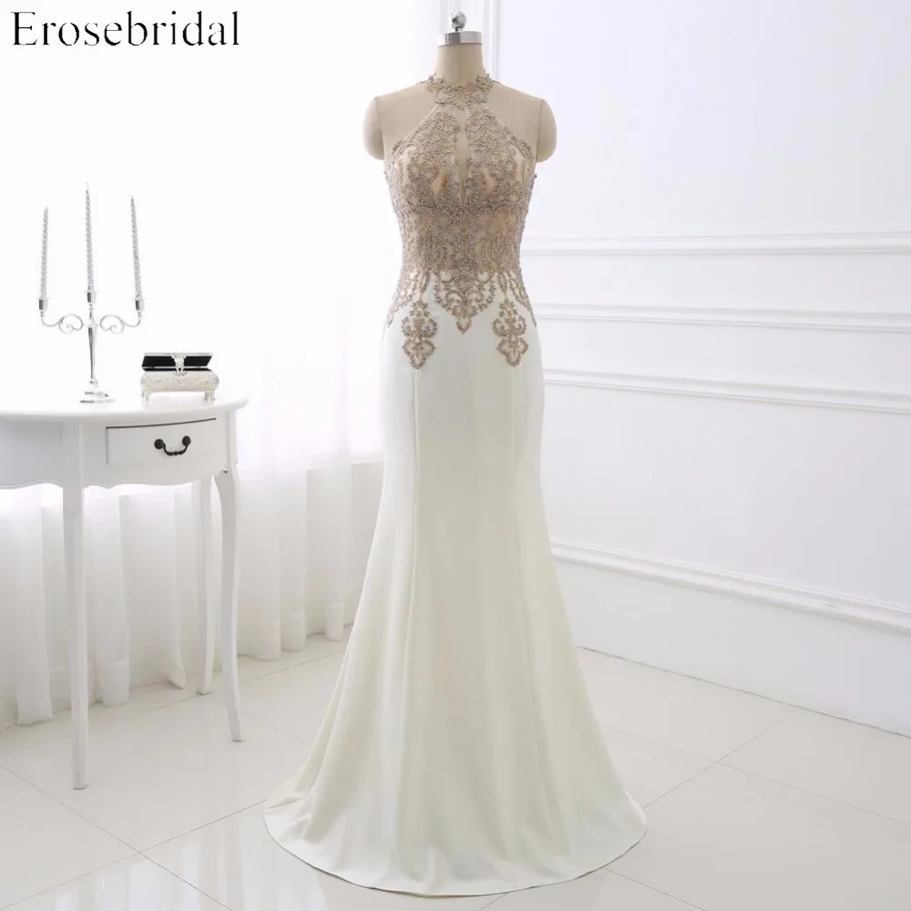 Женское вечернее платье Erosrbridal официальное с золотой аппликацией и бисером лиф