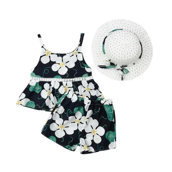 

3Pcs Cute Baby Kids Girl Clothes Summer Outfit Toddler Dress Top Pants Shorts Hat Baby Clothes Set Infant Clothing Girl Costume