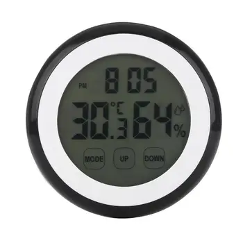 

Digital Lcd Thermometer Hygrometer Multifunctional Round Touch Screen Indoor Backlight Clock Household Measuring Instruments