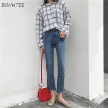 Узкие женские джинсы высококачественные расклешенные брюки длиной до щиколотки студенческие универсальные повседневные женские модные тонкие пуговицы в Корейском стиле