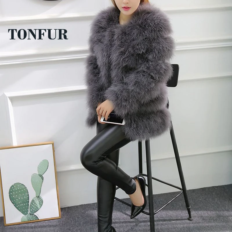 

2019 Casual Sexy Style Design Show Trend Real Ostrich Fur Coat Natural Genuine Feather Fur Jacket Luxury Overcoat WSR142