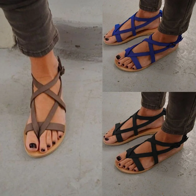 

Woven Toe Roman Sandals Female Shapin Women's Shoes Bandage Flat Hollow Roman Sandals for Women Flats Big Size Shoes