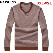 FAISIENS большой размеры 6XL пуловер для мужчин зимние теплые V средства ухода за кожей Шеи панелями цвет с длинным рукавом 8XL плюс разме