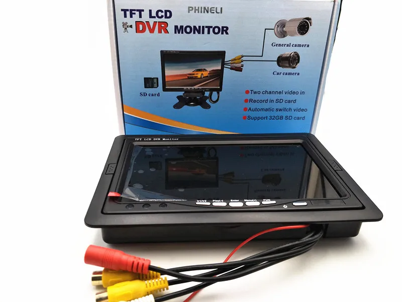 2 Channel 7inch TFT LCD DVR monitor record in SD card support 32GB SD card