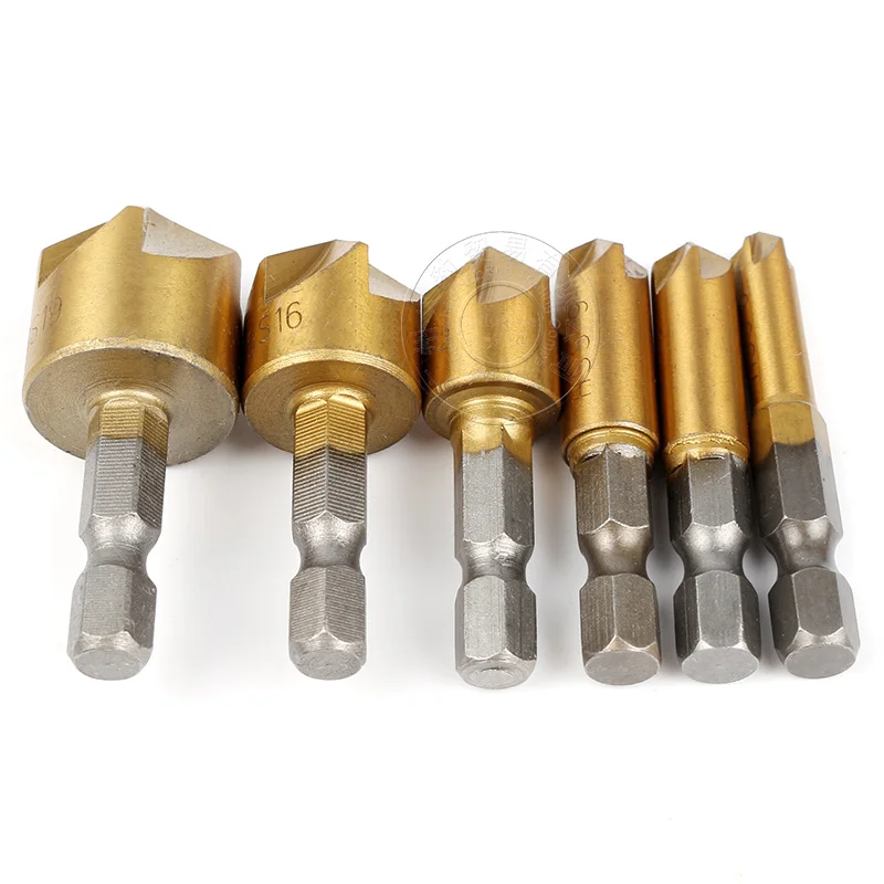 

6PCS 5 Flute HSS Hard Metals natural color Five Edge Chamfer Chamfering End Mill Cutter Countersink Drill Bit