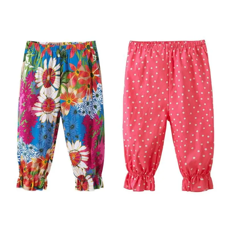 

Summer Baby Kids Girls Flowers Dot Print Cotton Casual Pants Beachwear