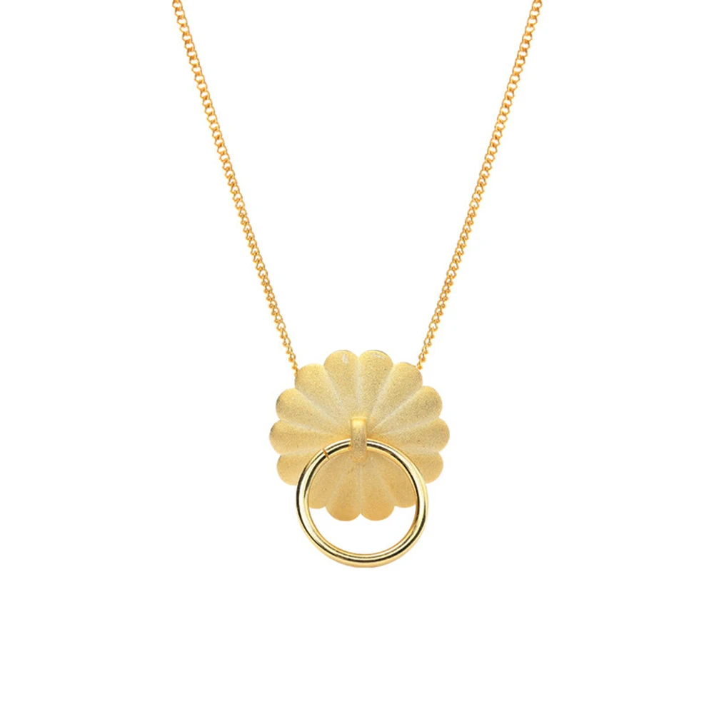 

LEVEN FANCY 925 Sterling Silver Circle Flower Petal Matte Gold Original Fashion Pendant Necklace Women 2019 New Summer Jewelry