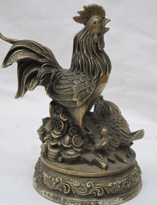 

6"Chinese zodiac Feng shui Bronze Chick Animal chook Family yuan bao geomancy