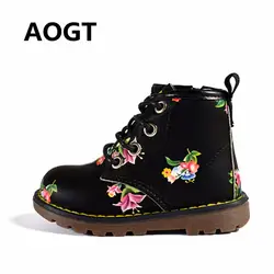 AOGT 2018 новые детские ботинки для девочек из искусственной кожи милые ботинки для новорожденных девочек мода цветы лодыжки детская обувь для
