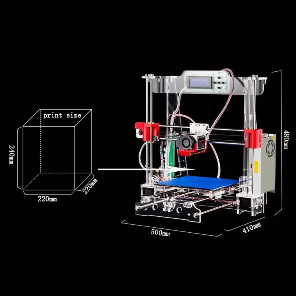 

P802M Large Printing Size Transparent Acrylic LCD Screen HD Display 3D Printer Support 8 G Secure Digital Memory Card EU Plug