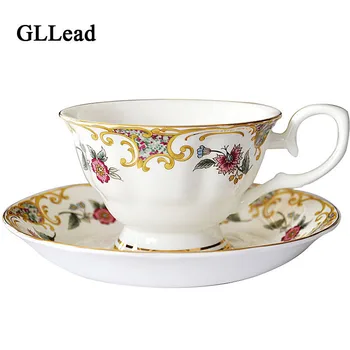 

GLLead Classical Outline In Gold Bone China Coffee Cup and Saucer Creative Ceramic Tea Cups Home Black Tea Teacup Porcelain Set