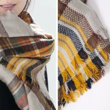 2015 Winter Women Za Scarves Large Tartan Scarf Pashmina Warp Shawl Acrylic Black Checked Hot sale