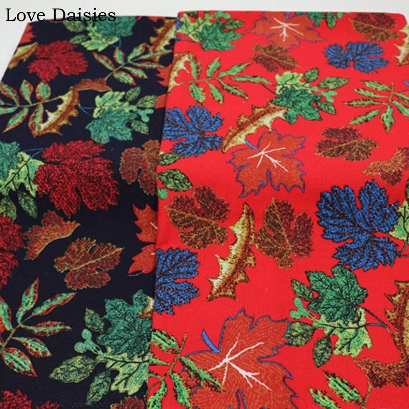 Shabby Chic Black Leaves Natural LINEN Price per 1//2 metre Cotton Fabric