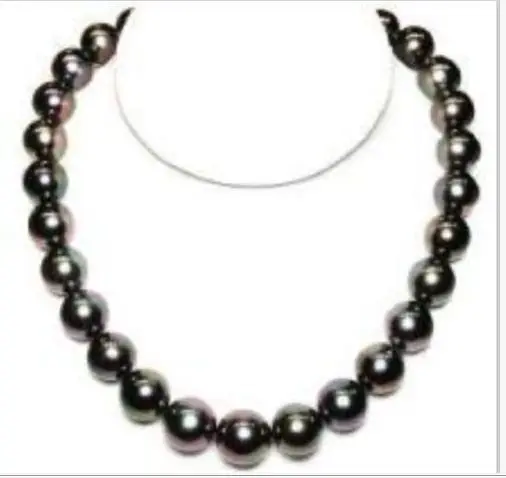

stunning AAA12-13 mm freshwater round black pearl necklace 18inch 925silver