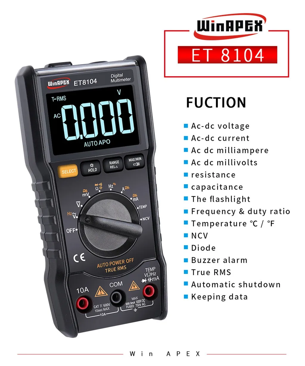 ET8104 Цифровой мультиметр ЖК-дисплей AC/DC резистивно-емкостный Амперметр тестер Новое поступление дропшиппинг
