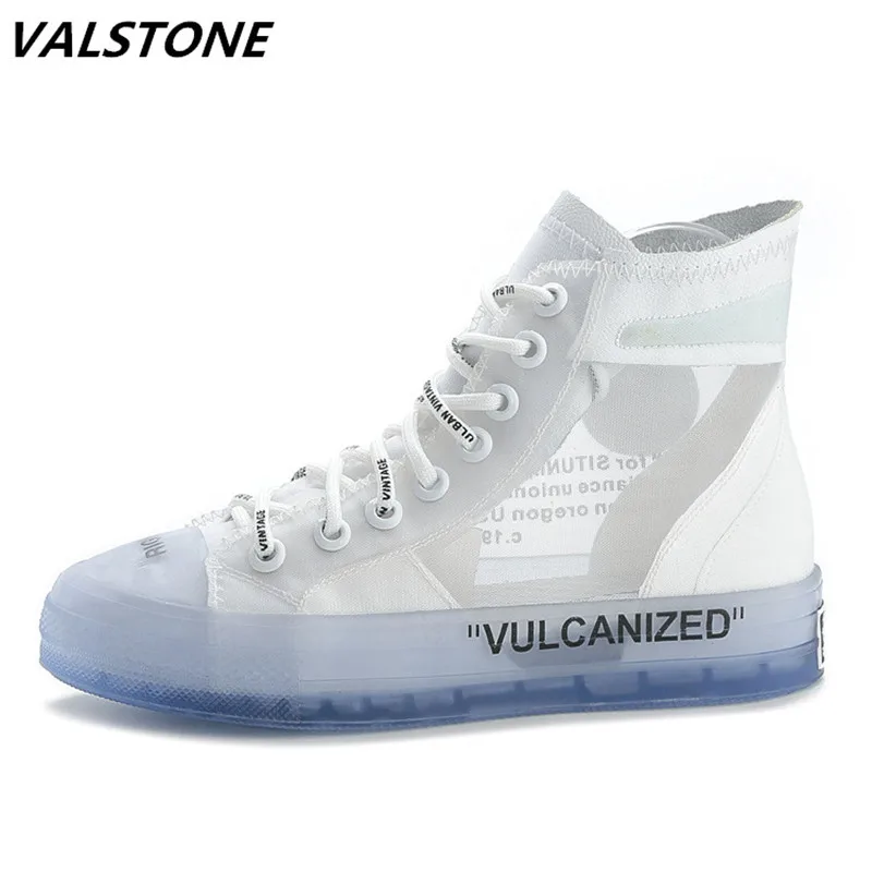 

2018 New Trending Style Spring And Summer With White Shoes Women Flat Leather Canvas High Tops Transparent Casual Shoes Female