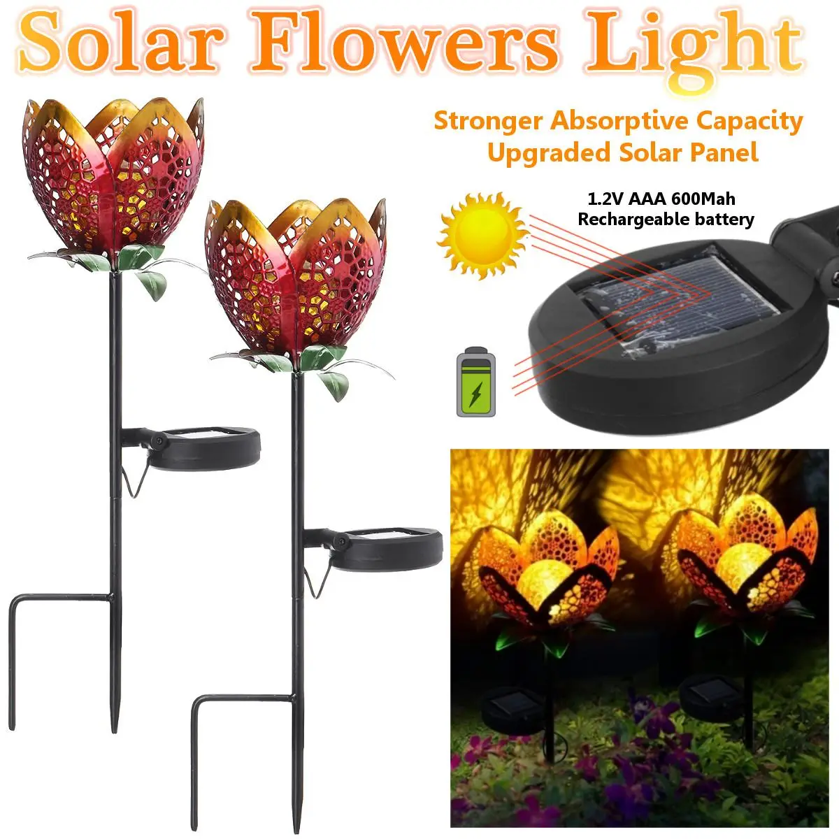 

Rose Flower Solar Lamp Light LED Decorative Outdoor Lawn Lamp Home Garden Fake Flower Night Lights IP65 Waterproof Lamp New