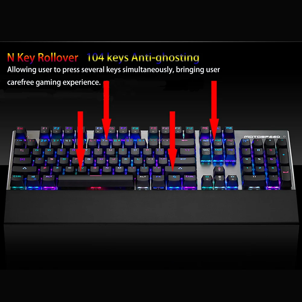  MOTOSPEED CK108 Russian English Version Mechanical Gaming Keyboard Anti-ghosting 104 Keys RGB LED B