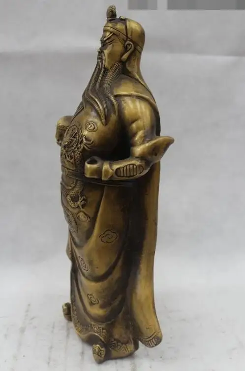 

S6409 14"China Folk Pure Bronze Money drawing Stand Dragon Guan Gong Statue D0318