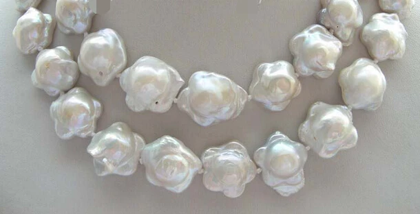 

Miss charm Jew.726 33" Natural 16mm White Reborn Keshi Flower Pearl Necklace