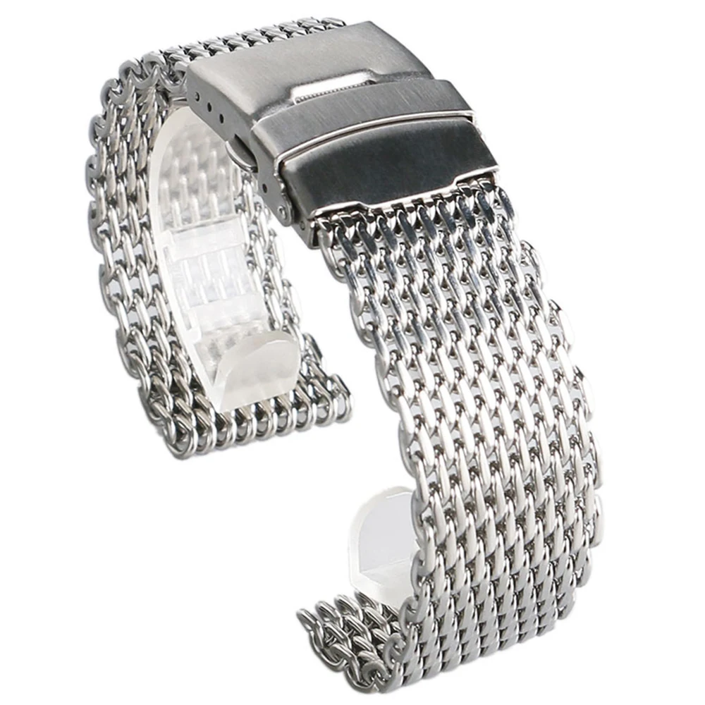 

18/20/22/24mm Silver/Black/Gold Mesh Stainless Steel Watchband Fold Over Clasp with Safety Strap Men Watch Replacement Bracelet