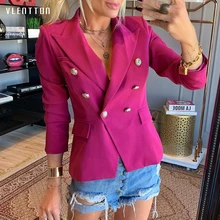 High Quality 2019 Slim Women's Blazer Jacket Coat Lion Buttons Double Breasted Phosphor Office Ladies Blazers Outerwear Female