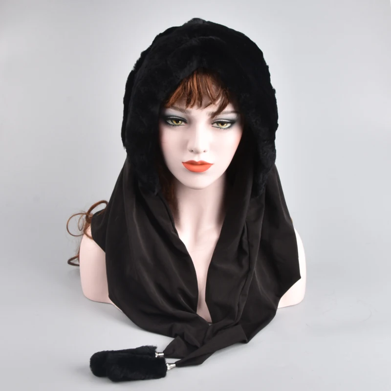 New Genuine Rex Rabbit Fur Hats Multi-Use Scarf Warm High Quality Female Beanies Fur Scarf Hats Winter Caps