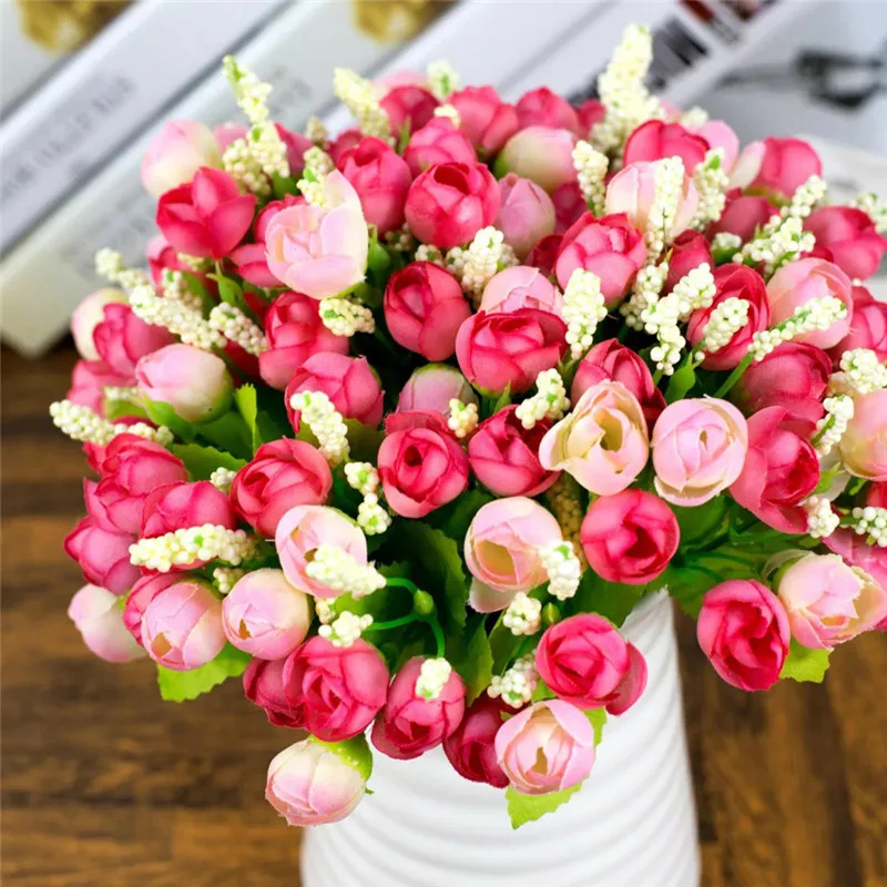 

15 Heads QQ Rose Buds Artificial Flowers Artificial Simulation Flowers Home Party Wedding Decoration Plant Potted Plants P0.21