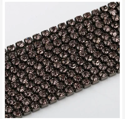 1yard/piece 30colors glass crystal Rhinestone Chain,silver bottom sew on Cup Chains For diy Garment Bags decorations Black bottom gray