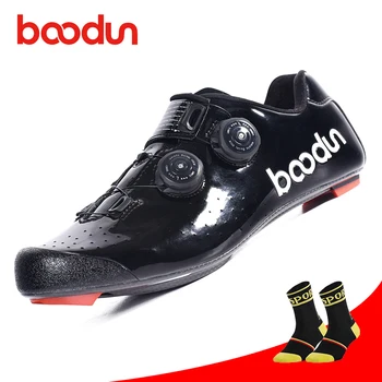 

Boodun Carbon Fiber Road Cycling Shoes Ultralight TPU anti-collision toe Road Riding Shoes Men Black Double Spine Buckle Shoes