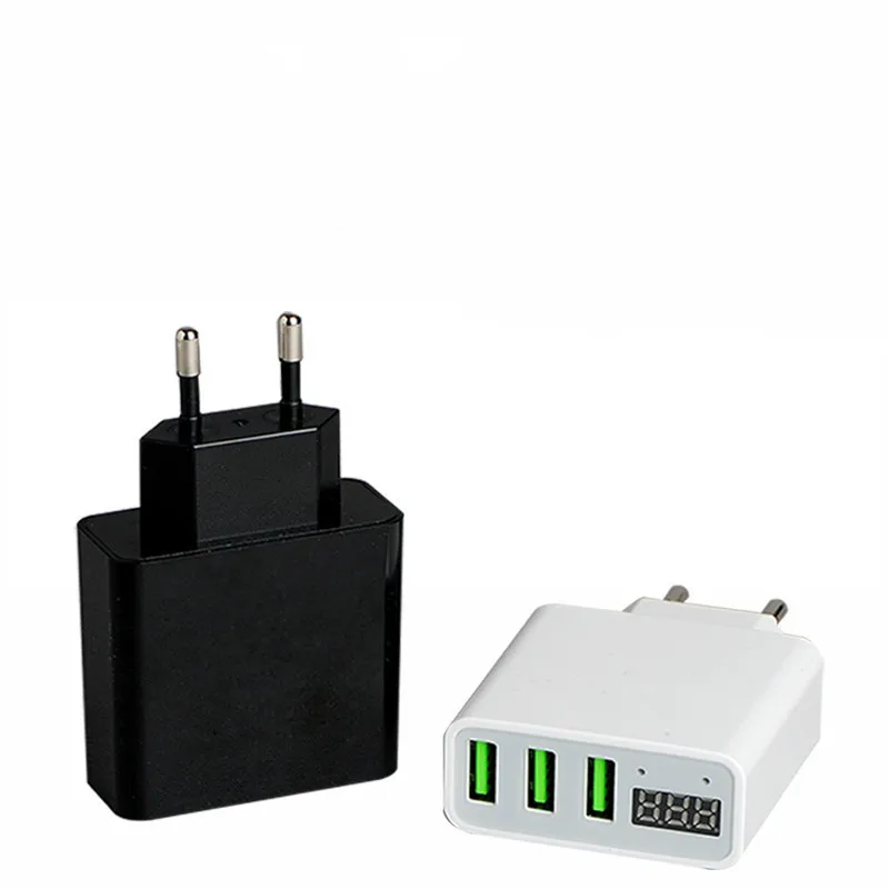 3 Port USB Charger Adapter LED Display 3A output EU US Plug Portable Phone Fast Charging