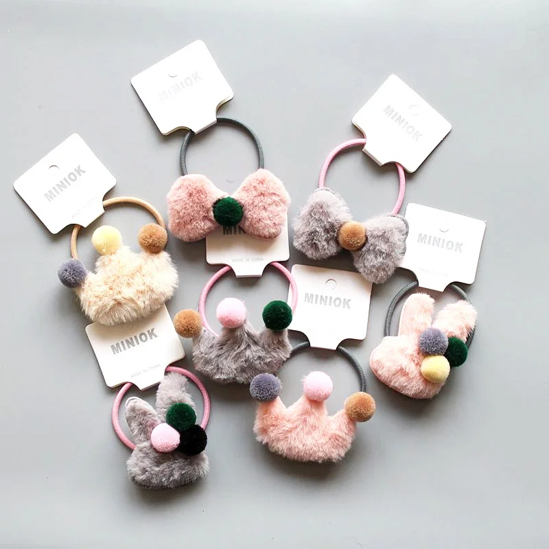 

Children hair accessories rabbit bow wool ball hair rope Princess crown elastic hair bands rubber band sweet hair ring for kids