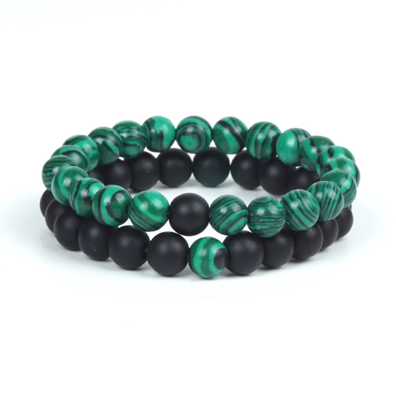 

2Pcs/Set Couple Bracelet for Women Malachite Stone Beads Matte Black Agate Onyx Beads Distance Bracelet Lover Bileklik Pulseras