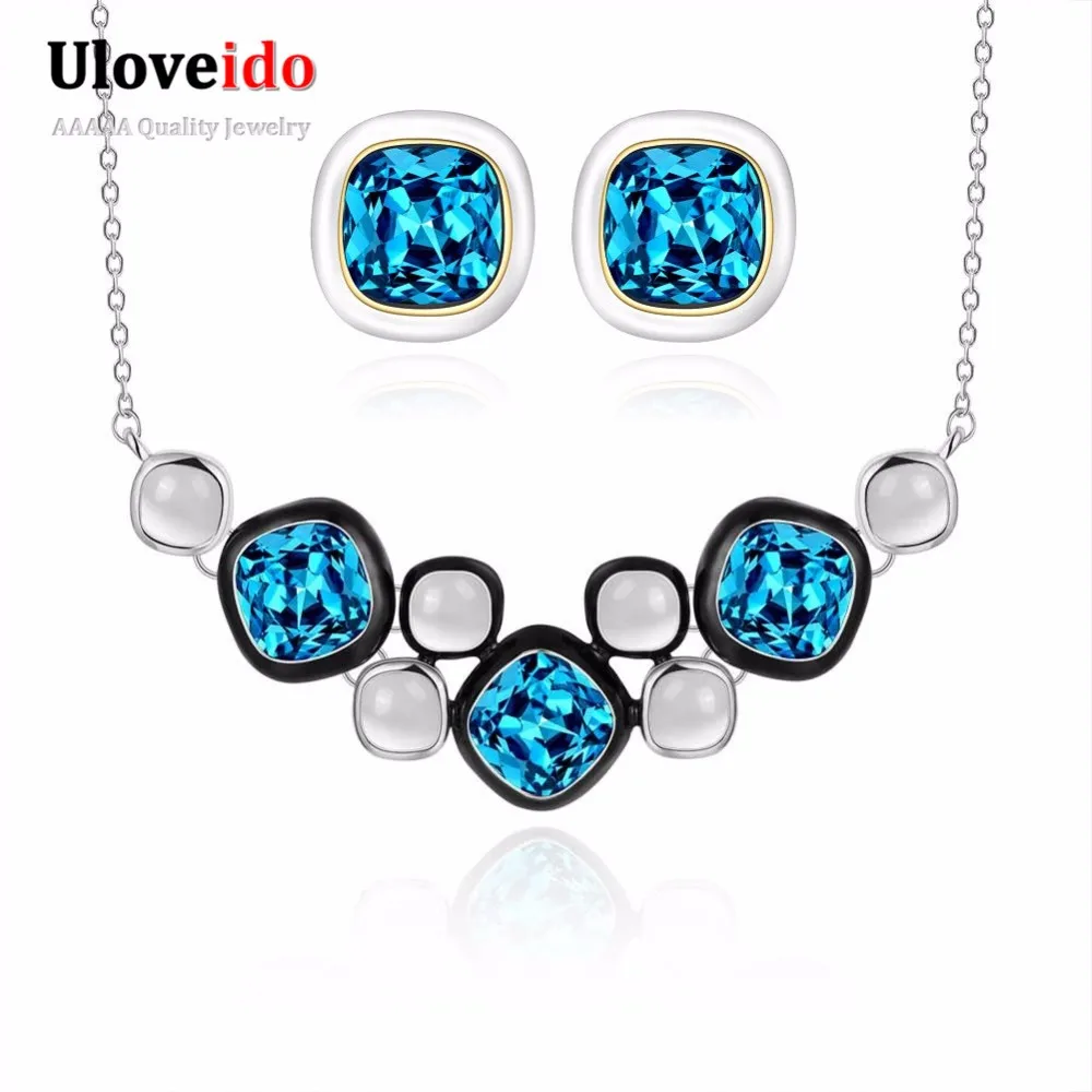 USA STOCK Uloveido Women Jewelry Sets Fashion Silver Color Wedding Crystal Jewelry Set Choker Necklace and Earrings Set for Girl 16 aeProduct.getSubject()
