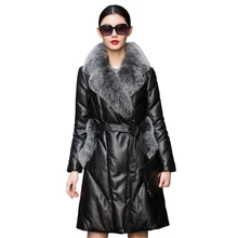 Из натуральной овечьей кожи замши пуховики и парки, пальто, куртки с рисунком лисы меховой воротник осень-зима Для женщин теплая верхняя одежда пальто плюс Размеры LF4195