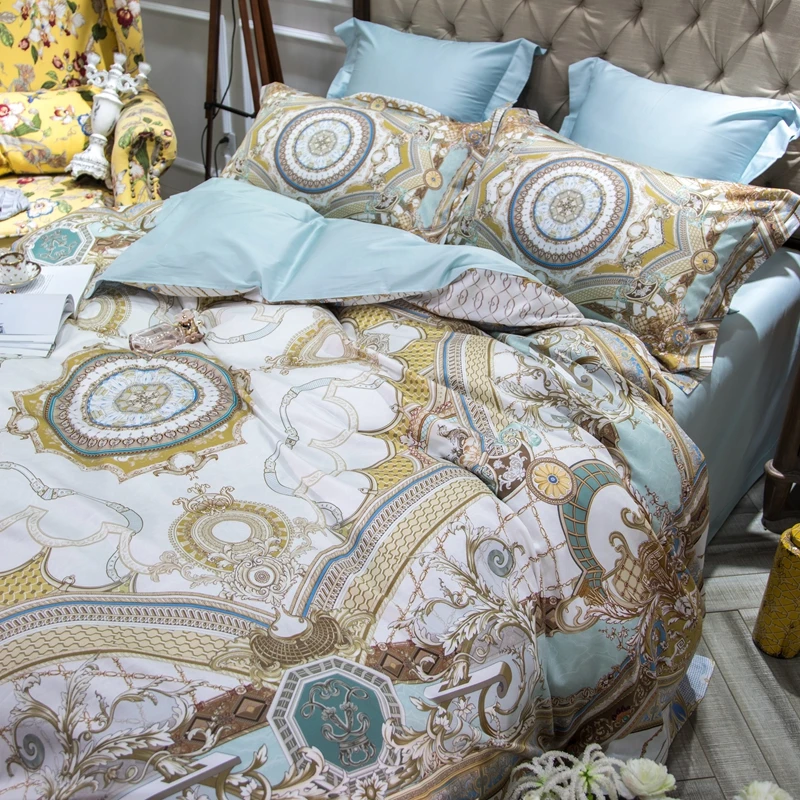 Waliicorners 60S Egyptian Cotton Royal Luxury Bedding set King Queen Size boho Bed set Duvet Cover Bedsheet set parrure de lit 57 11