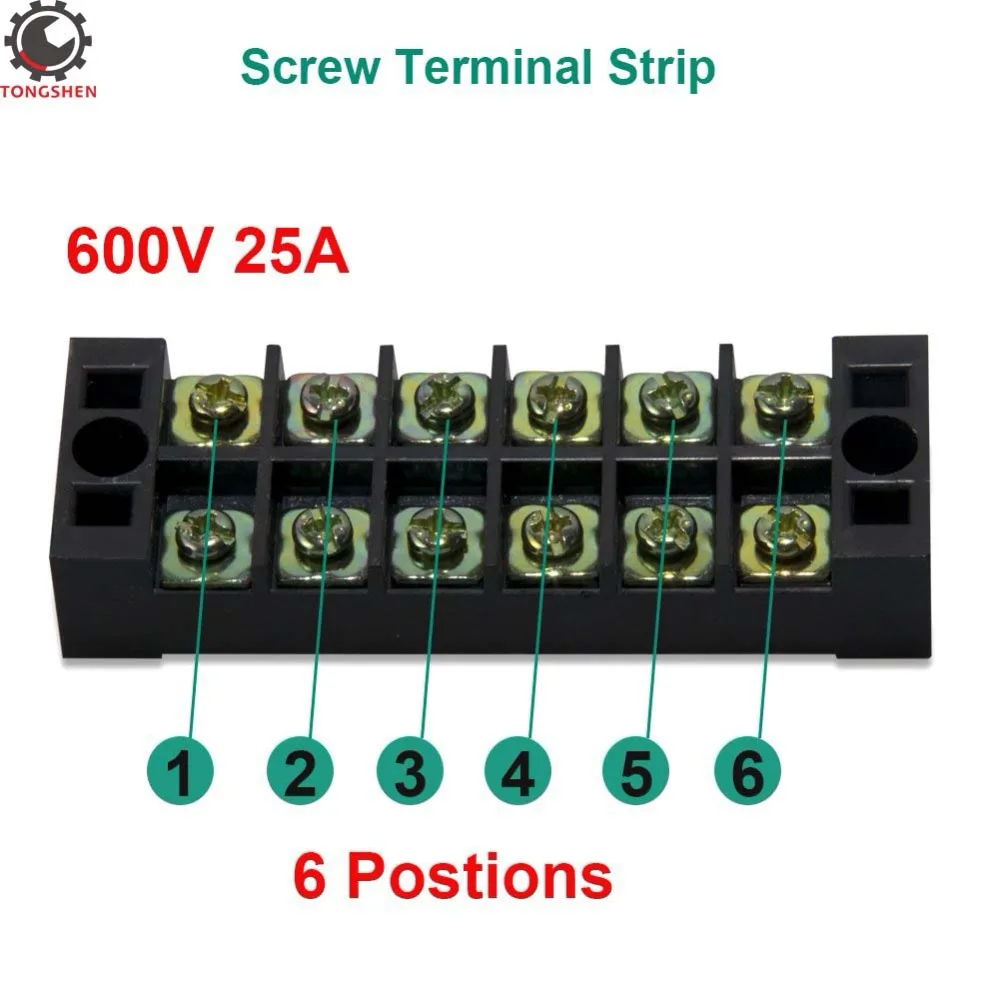 10 шт. 600 в 25А 6 позиций двухрядный барьер Винтовые клеммные полосовые блоки разъем провода 400 в предварительно Изолированная Клеммная колодка