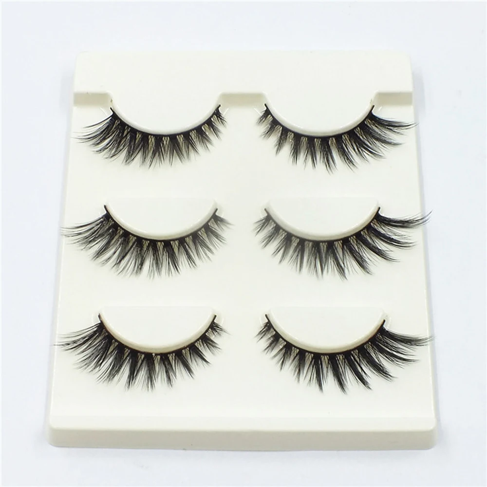 

3 Pairs 100% Mink Hair Handmade Natural Long Thick 3D Eye Lashes Makeup Fake False Eyelashes Tools 3D-13