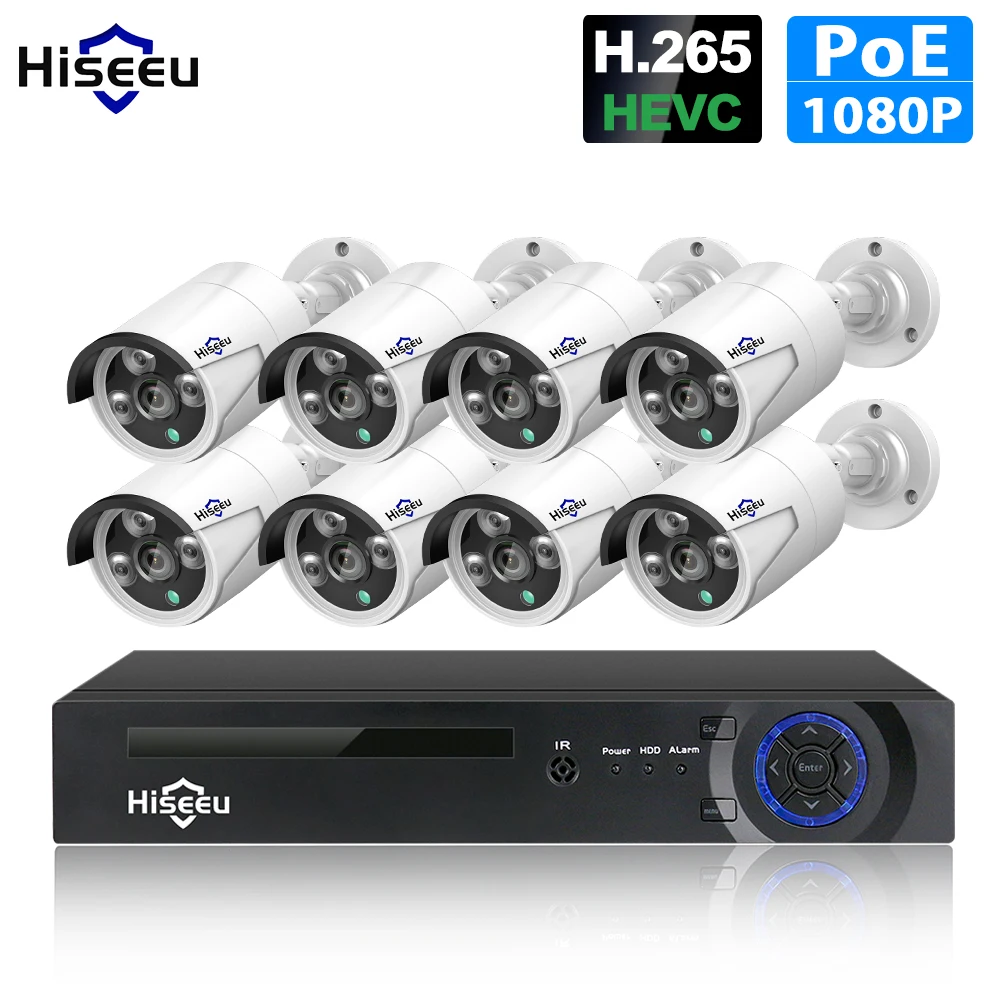 

Hiseeu 8CH NVR 1080P POE CCTV camera System Kit 2MP Outdoor Waterproof IP Camera POE home security Video Surveillance kit
