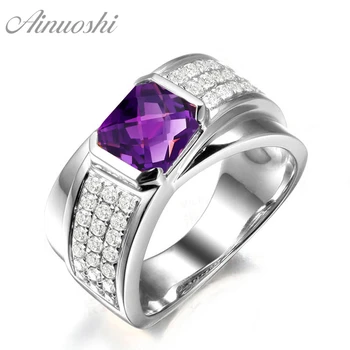 

AINUOSHI Natural Amethyst Square Ring Pure 925 Sterling Silver Twisted Ring 1ct Emerald Cut Gems Engagement Jewelry Women Ring