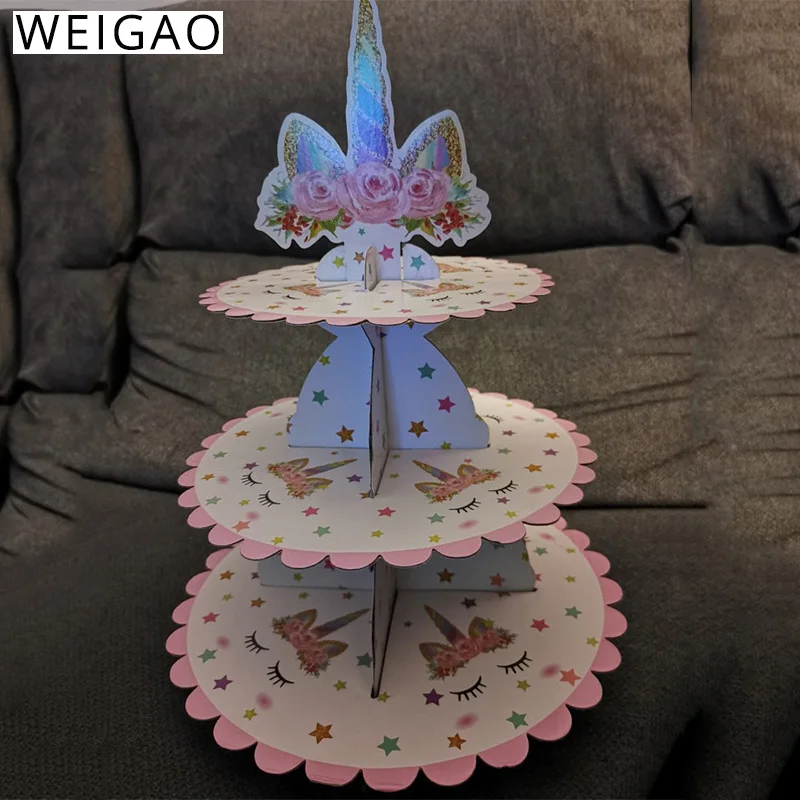 

WEIGAO Rainbow Floral Unicorn Theme Birthday Party Cake Decorating Decor Unicorn Party Cake Display Stand Cupcake Wrappers Party